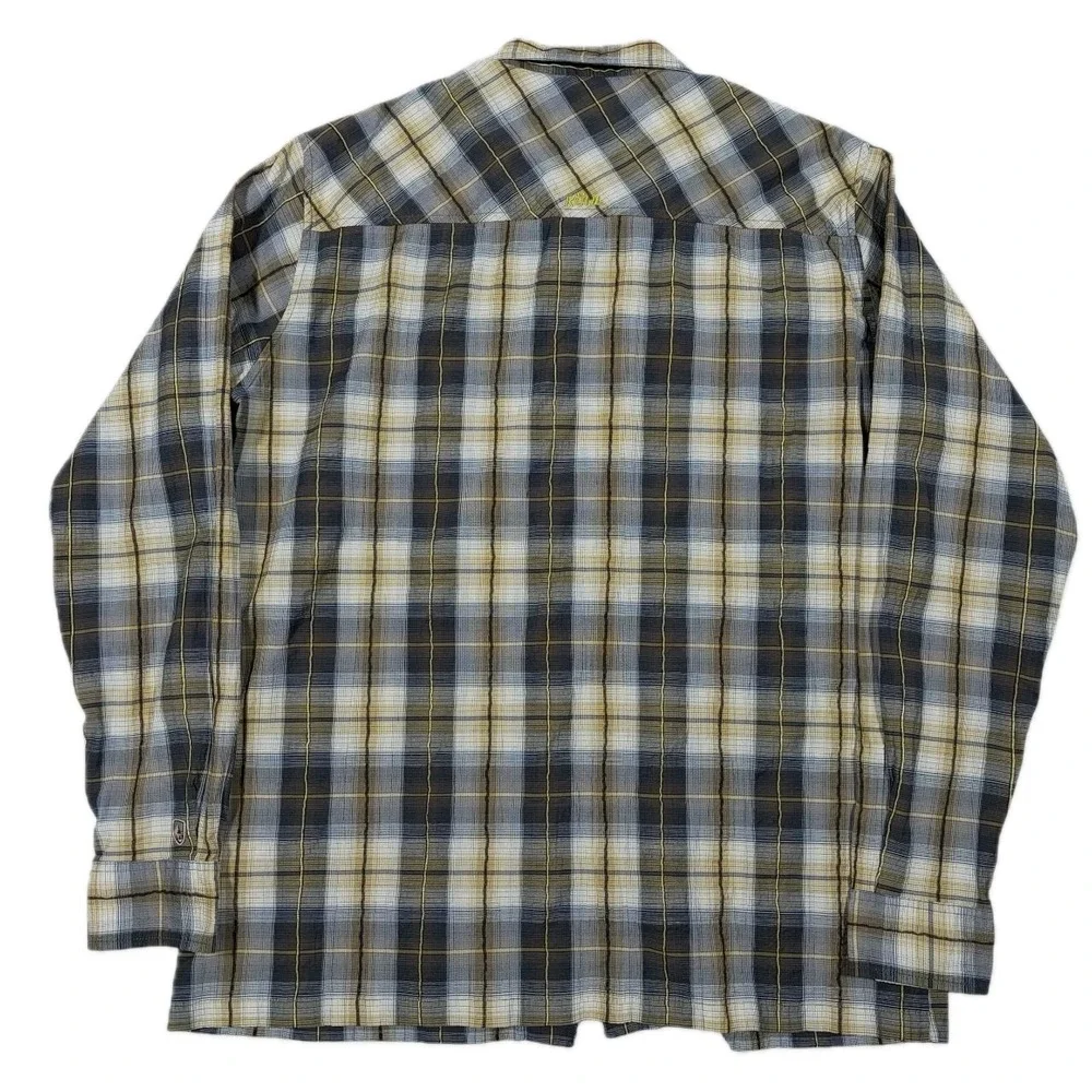 KUHL Shirt Men Large Plaid Crinkle Cotton Long‎ Sleeve Button Up Hiking Camping